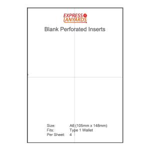 A6 Blank Perforated Inserts Type 1 - A4 Sheet of 4 Inserts