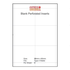 Blank Perforated Insert Type 4 - A4 Sheet of 6 Inserts